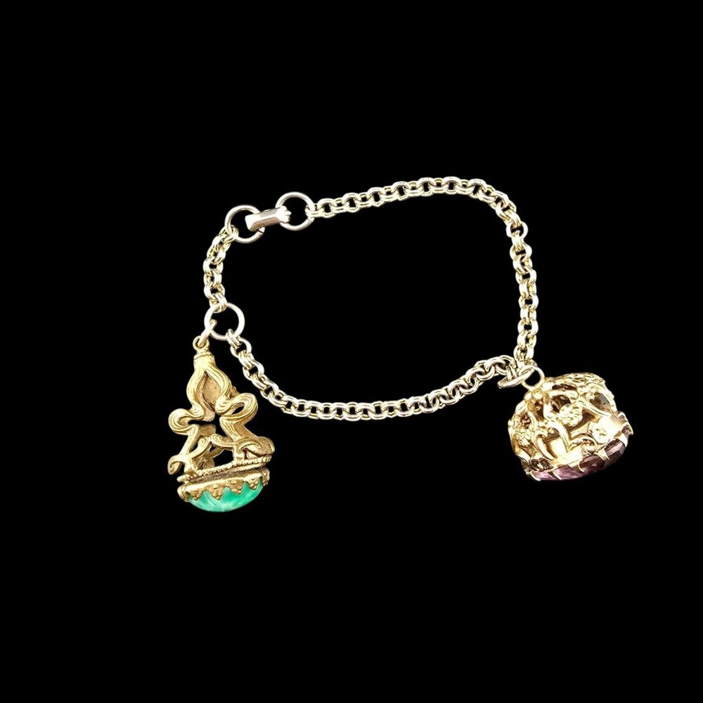 Vintage Gold-Tone Etruscan Revival Charm Bracelet Chunky Statement